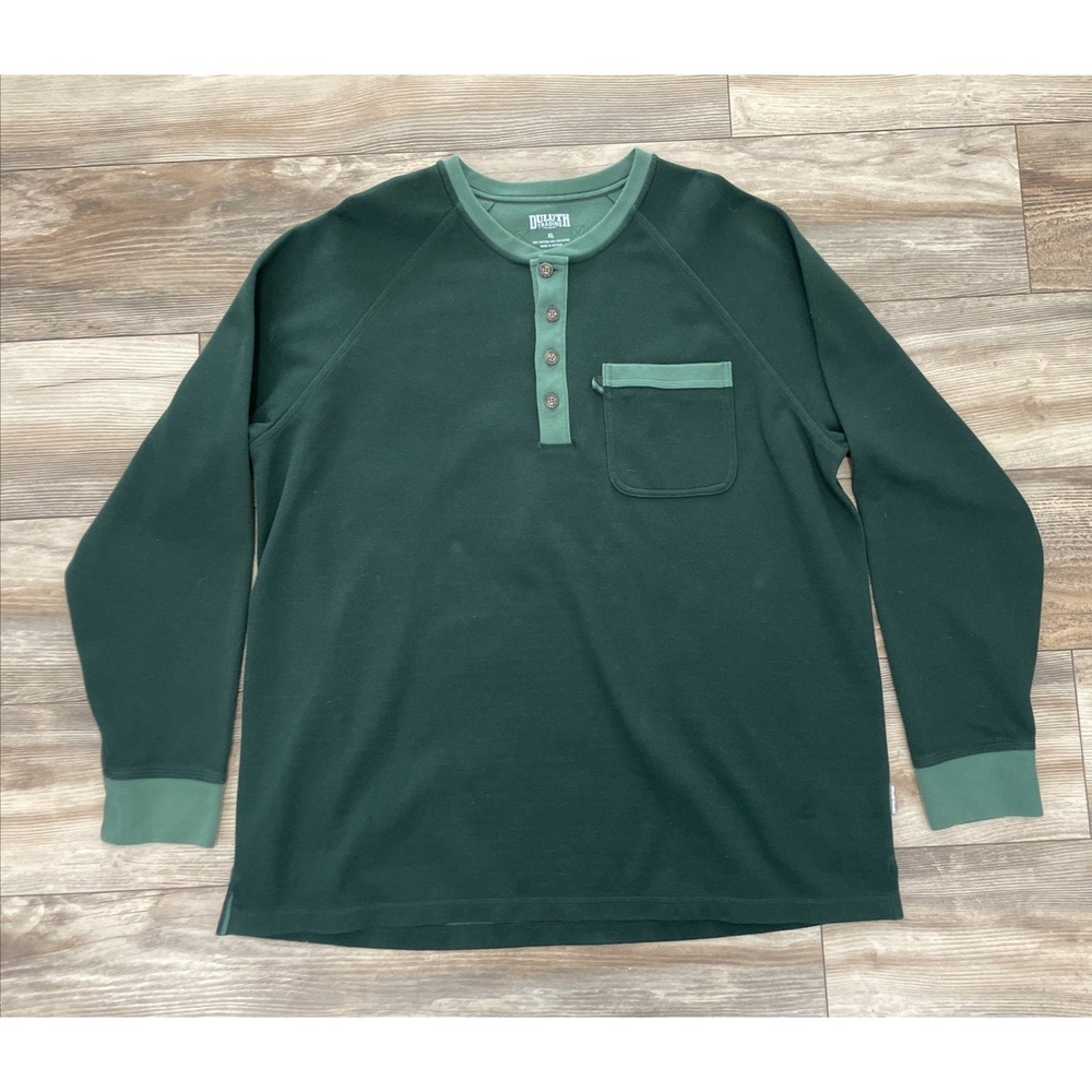 Duluth Trading Co Henley Shirt Mens XL Green Doubletime Knit Long Sleeve Pocket